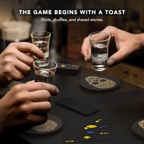 Skull Gothic Shot Glass Gift Set - 4 Dark Themed Glasses Coasters & Cards