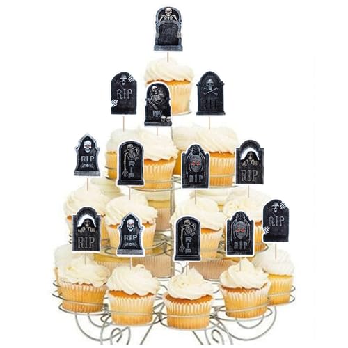 Halloween Skeleton Zombie Hand Cupcake Toppers & Shovel Spoons - Design 13