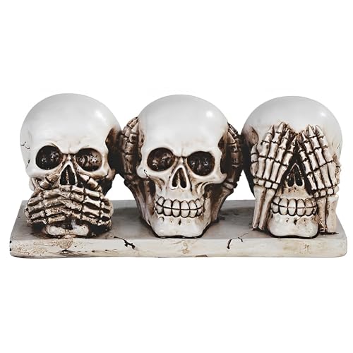 Skull Head Figurine Set - 3-Piece Fantasy Home Decor Figurines for Office & Living Room