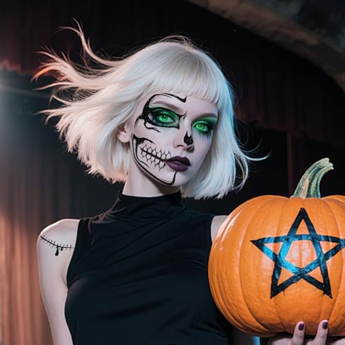 Halloween Face Tattoos Set for Adults - Skeleton, Spider Web, Horror Designs