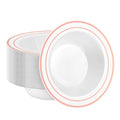 50 Pack Disposable Soup Bowls with Rose Gold Rim - Heavy Duty Plastic, 12oz
