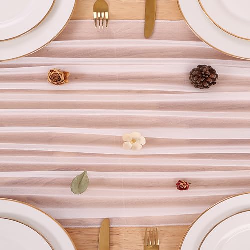 White 10FT Chiffon Table Runners Set of 4 - Elegant Wedding & Party Decorations