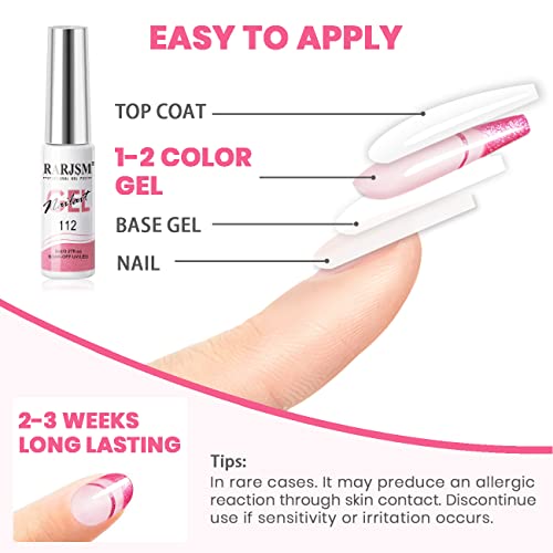 Pink Metallic Gel Nail Art Set with Mirror Chrome Effect and Thin Brush - 2PCS Rose Pink Variation