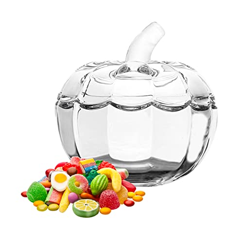 Glass Pumpkin Candy Jar with Lid - Halloween Decor, 750ml Food Storage Container
