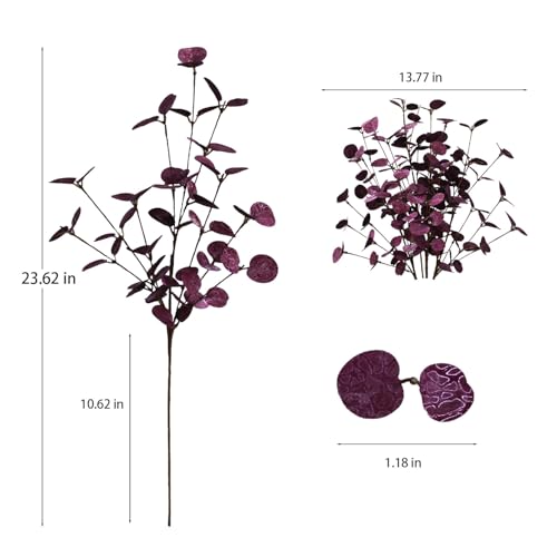 Purple Artificial Eucalyptus Stems - 4 Pack, Faux Floral for Fall & Holiday Decor