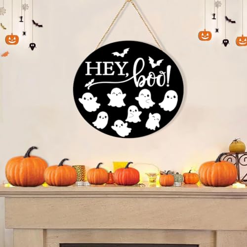 Halloween Wooden Ghost Door Wreath - Halloween-35 - Front Door Wall Decor