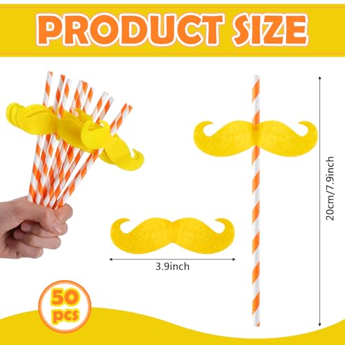 50 Pcs Fun Mustache Straws Bulk Orange White Striped Paper Drinking Straws