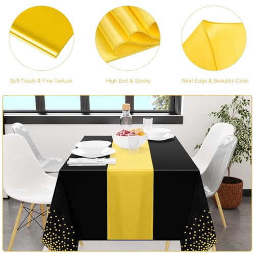 Black & Gold Tablecloth and Runners Set - 12 Pack Birthday Party Decor, 54x108 Inches