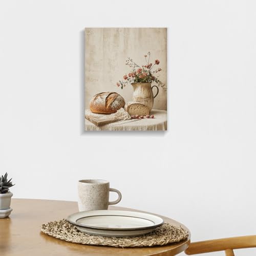 Rustic Bread and Flower Canvas Wall Art - Kitchen Decor, 8x10 Inches - Variation Bread-02