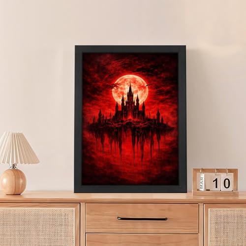 Gothic Castle Wall Art Canvas - Dark Academia Creepy Gothic Decor 16" x 12" - Variation of THIS listing