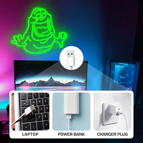 Slimer Neon Sign - Dimmable Green Ghost Wall Decor for Bedroom & Party