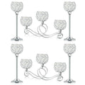 Silver Set of 6 Metal Crystal Tea Light Candle Holders - Wedding & Holiday Centerpiece