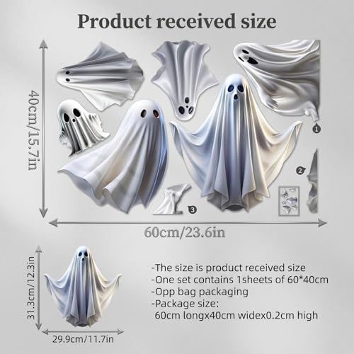 Halloween Ghost Window Clings - Reusable Static Decals for Glass Windows