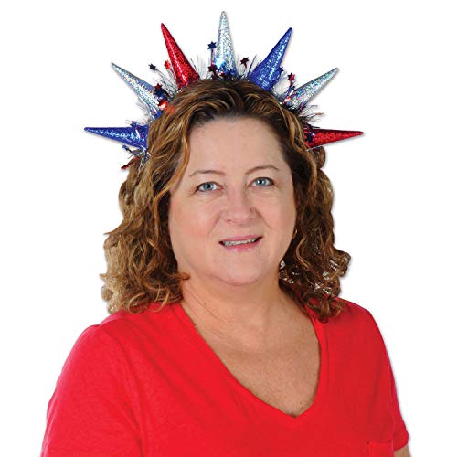 Patriotic Statue of Liberty Tiara Headbands 2 Pack - Red, Blue & Silver Holiday Costume Accessories