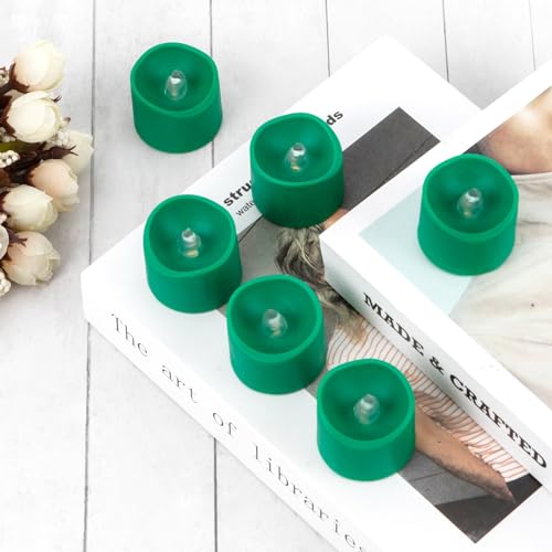Green Flickering Flame Tea Lights with Auto 6H Timer - Battery Operated, Curved Design