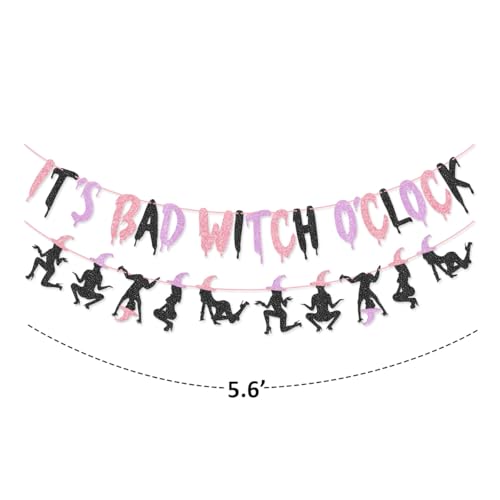 Halloween Banner Garland Pink Purple Witch O'clock Party Decor