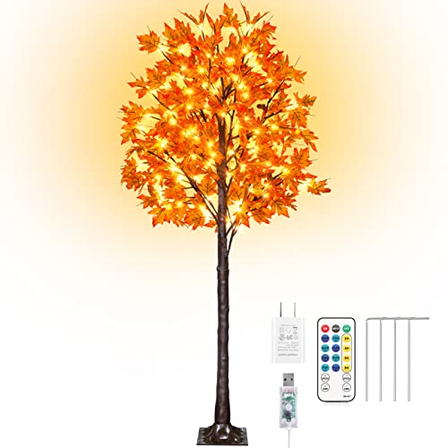 6ft Prelit Fall Maple Tree with 130 LED Lights, Dimmable & Flashing Modes - Indoor Outdoor Thanksgiving Decor