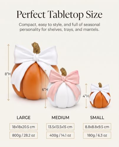 8-Inch Oversized Pumpkin Duo with Bow - Fall Indoor Outdoor Decor Set