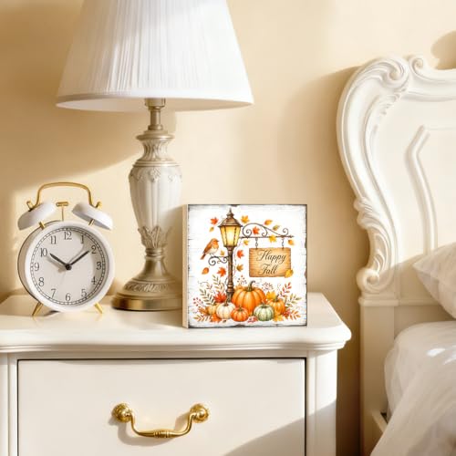 Happy Fall Harvest Pumpkins Wooden Block Plaque Sign - White089
