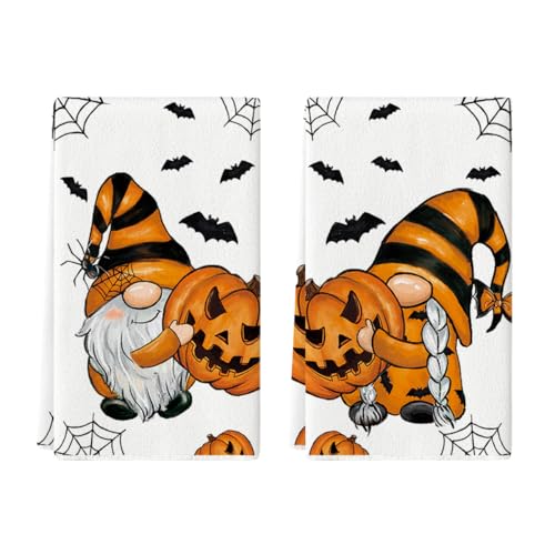 Pumpkin Gnome Halloween Kitchen Towels Set of 2 - 18x26 Inch Decorative Dish Towels