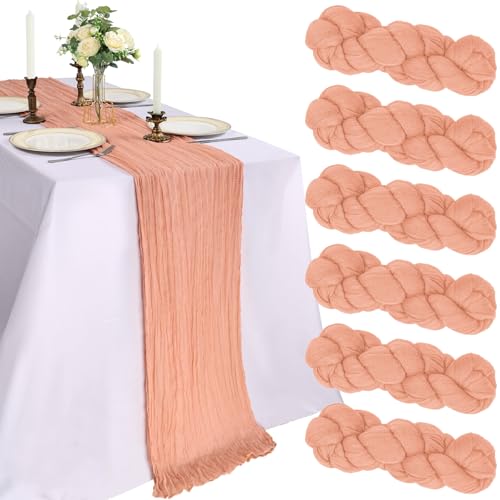 Peach Cheesecloth Table Runner 6 Pack 10Ft - Boho Wedding Decor