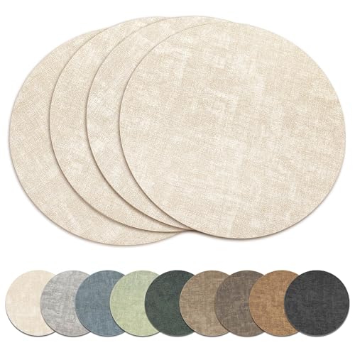 Beige 13-Inch Reversible Vinyl Placemats Set of 4 - Wipeable Table Mats
