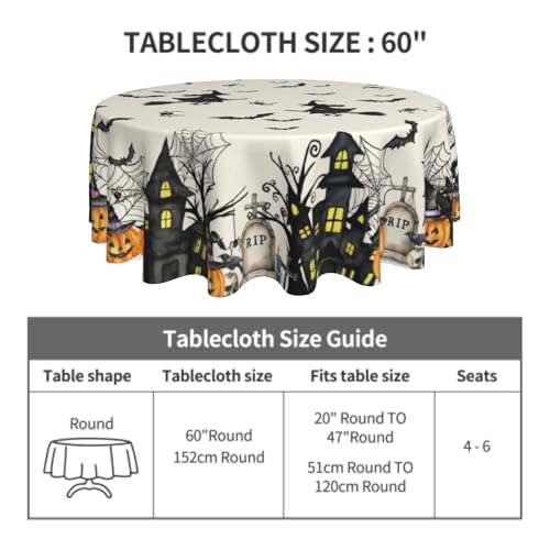 Halloween Round Tablecloth 60 Inch Witch Spiderweb Pumpkin Design Water-Resistant Decor