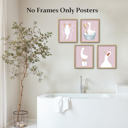Kids Bathroom Wall Art Prints - Silly Goose Nursery Decor, Unframed 8x10 Set