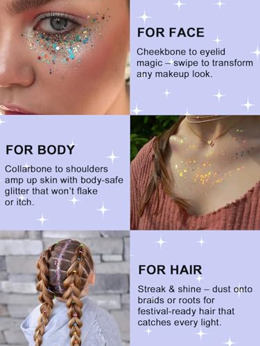 12 Colors Body & Face Glitter Gel with Built-In Adhesive for Hair and Skin