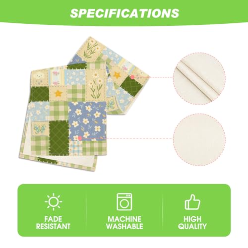 Green Patchwork Buffalo Plaid Floral Table Runner 13x120 Inch Spring Home Decor