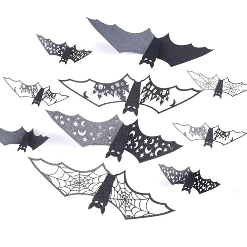 Halloween 3D Bat Wall Decals - Spooky Indoor Party Decorations, 24 Pieces