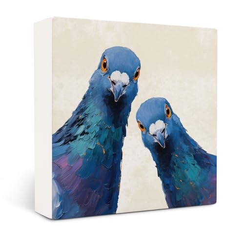 Whimsical Blue Pigeon Bird Wooden Sign - Home Decor Wall & Desk Accent