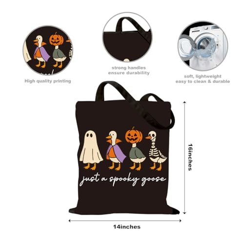 Just a Spooky Goose Halloween Canvas Tote Bag for Women - Black