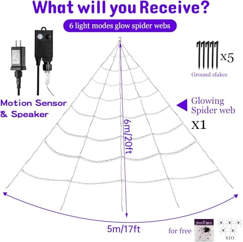 Halloween Spider Web Lights with Motion Sensor and Sound – 20x17 ft Waterproof Outdoor Decor