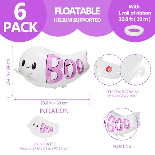 White Ghost Foil Balloon Set for Halloween Party Decorations - 6 Pack