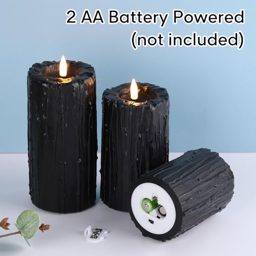 Black Dripping Wax Flameless Pillar Candles with Remote Control - Set of 3