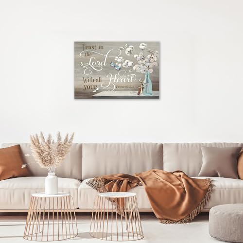 Christian Bible Verse Wall Art Canvas - Farmhouse Religious Scripture Decor - 16x12 inch Cotton Artwork with Dragonfly Variation