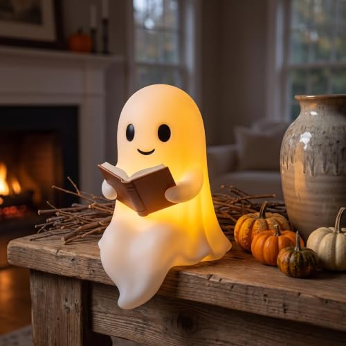 Halloween Ghost Figurine with Book - Light Up Indoor Holiday Decor