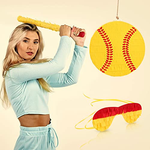 Softball Piñata Set with Blindfold and Stick - Sports Party Decor, 3 Pieces - Variation: Softball