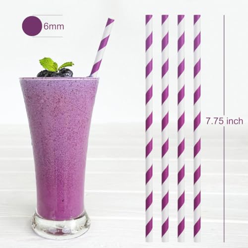 Dark Purple Striped Paper Drinking Straws - 100 Biodegradable Party Supplies
