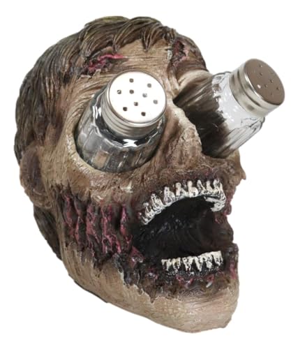 Gory Zombie Head Salt and Pepper Shaker Set Halloween Decor 5.5"