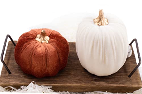 Velvet Pumpkins Fall Decor Set - Multi-Color Faux Autumn Harvest Halloween Thanksgiving Wedding Table Centerpieces - 18 Pieces