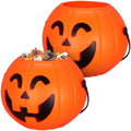 2 Pack Plastic Pumpkin Trick or Treat Buckets with Handle - Halloween Candy Baskets