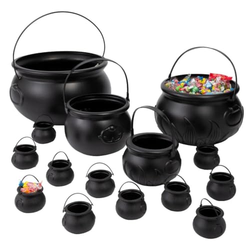 Halloween Cauldron Set - Black Plastic Buckets for Party Decor, 15 Pieces