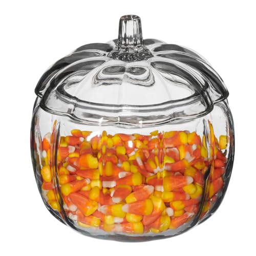 70 oz Pumpkin-Shaped Glass Cookie Jar with Cover - Fall Decor
