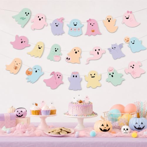 Pastel Ghost Halloween Banner Set - 3PCS Spooky Boo Decorations