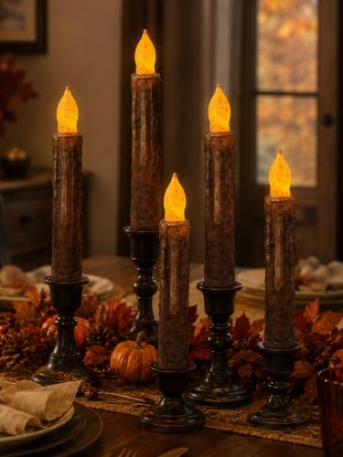 6.5-Inch Real Wax Hand Dipped Primitive Candles with Timer & Drip Effect