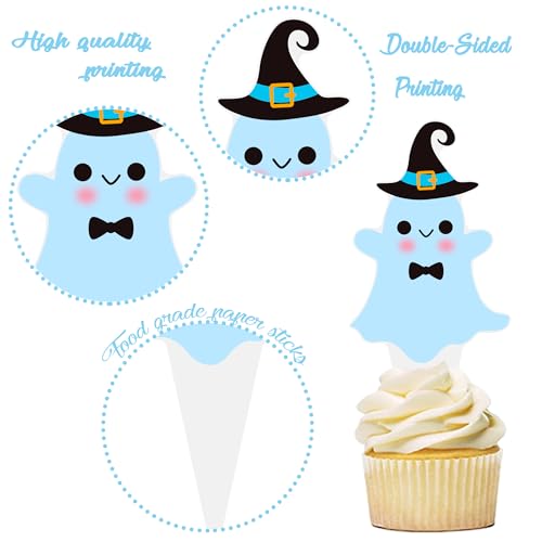 Halloween Ghost Cupcake Toppers 48PCS | Baby Shower & Party Decorations