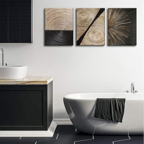 3Pcs Abstract Canvas Wall Art Set - Wood Grain, Black and Gold Lines, 12x16in - Modern Home Decor