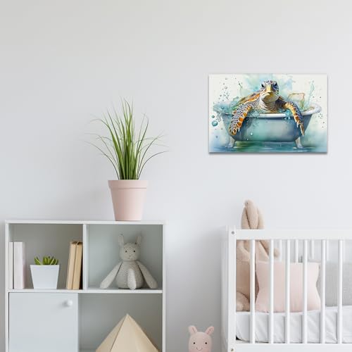 Sea Turtle Wall Art Canvas Painting - 24x36 Inches Framed Ocean Animal Decor - Sea Turtle 2